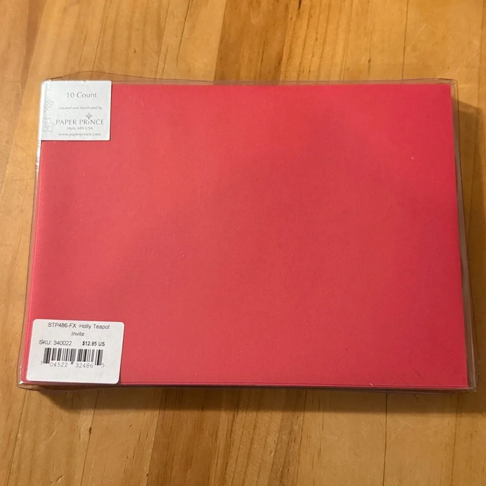 NWT Set-of-10 Holly Teapot Invitations w/red envelopes, in original box